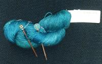 Sheila Ernst’s glass shawl pins, Camelspin yarn