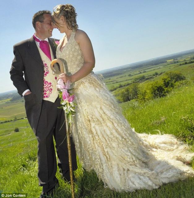 Like a hand partly spun handmade wool wedding dress and groom 39s vest from 